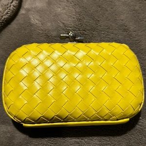 Cochni Leather Woven knot Clutch Purse NWOT yellow